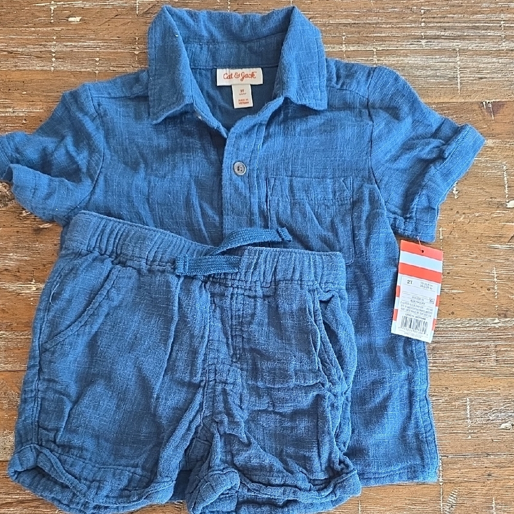 Cat & Jack Denim Blue Shirt and Shorts Set